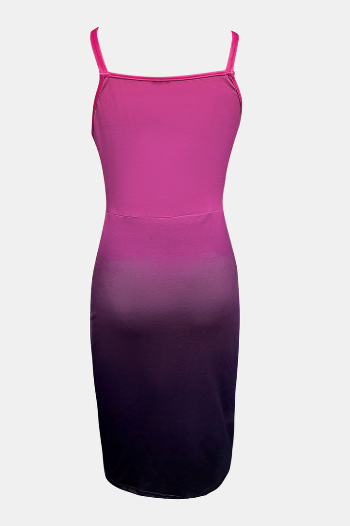 Fashion Sava | Ruched Cami Dress | Elegant Slit Design - Red-Violet