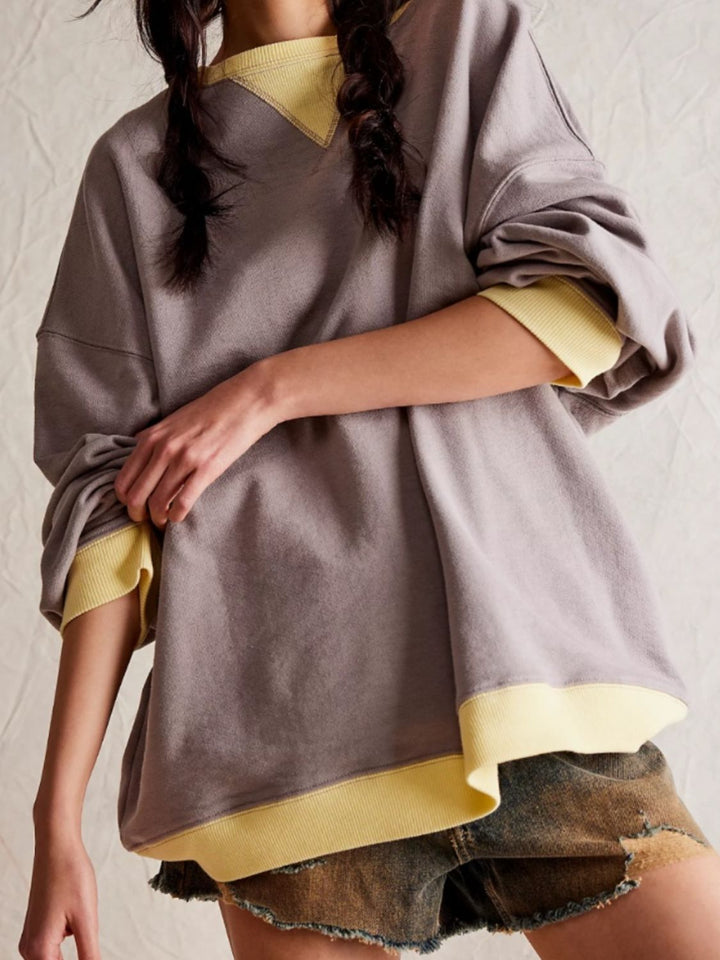Fashion Sava | Contrast Trim Sweatshirt | Cozy Long Sleeve Style