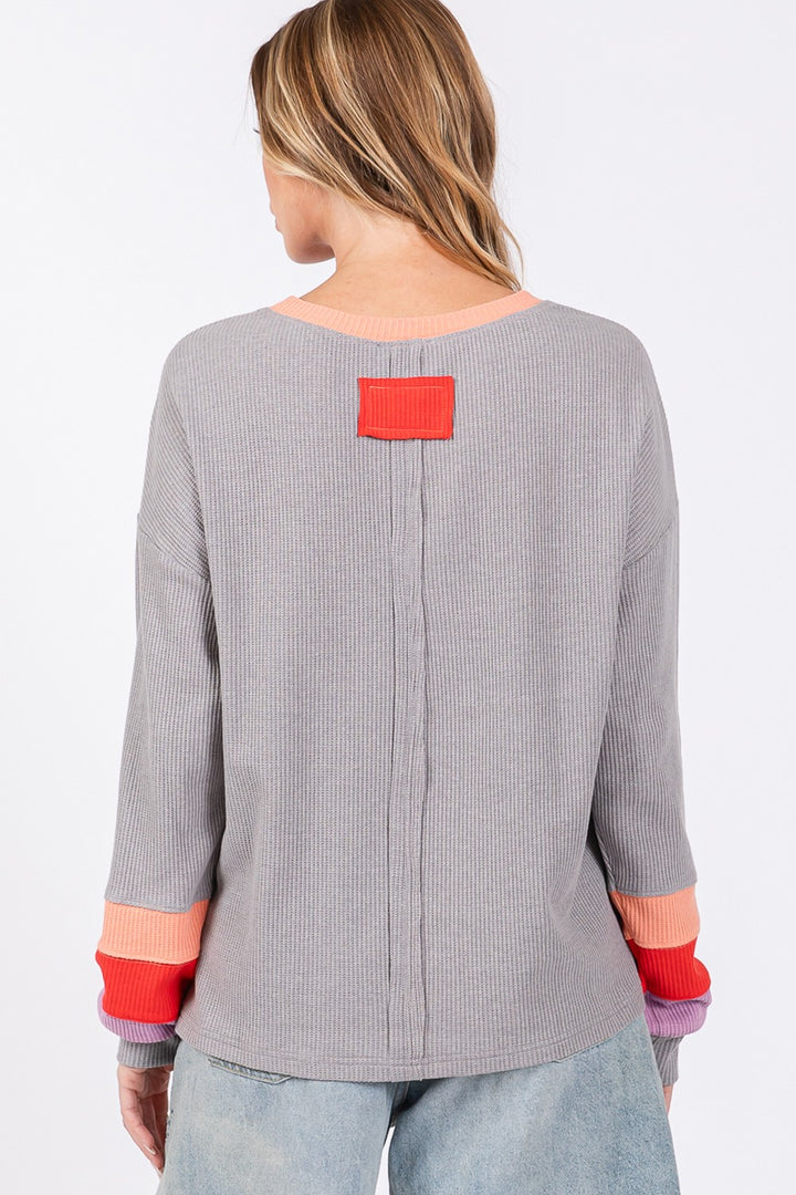 Fashion Sava | Waffle Knit T-Shirt | Color Block Design