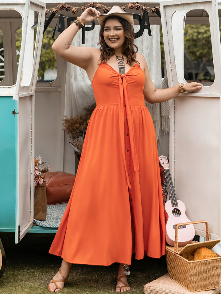 Fashion Sava | Halter Neck Midi Dress | Elegant Plus Size - Orange