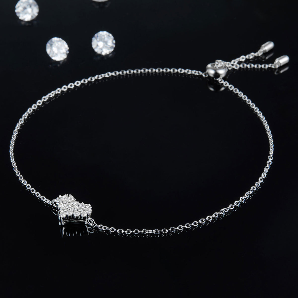 Pulsera de plata de ley 925 con corazón de moissanita